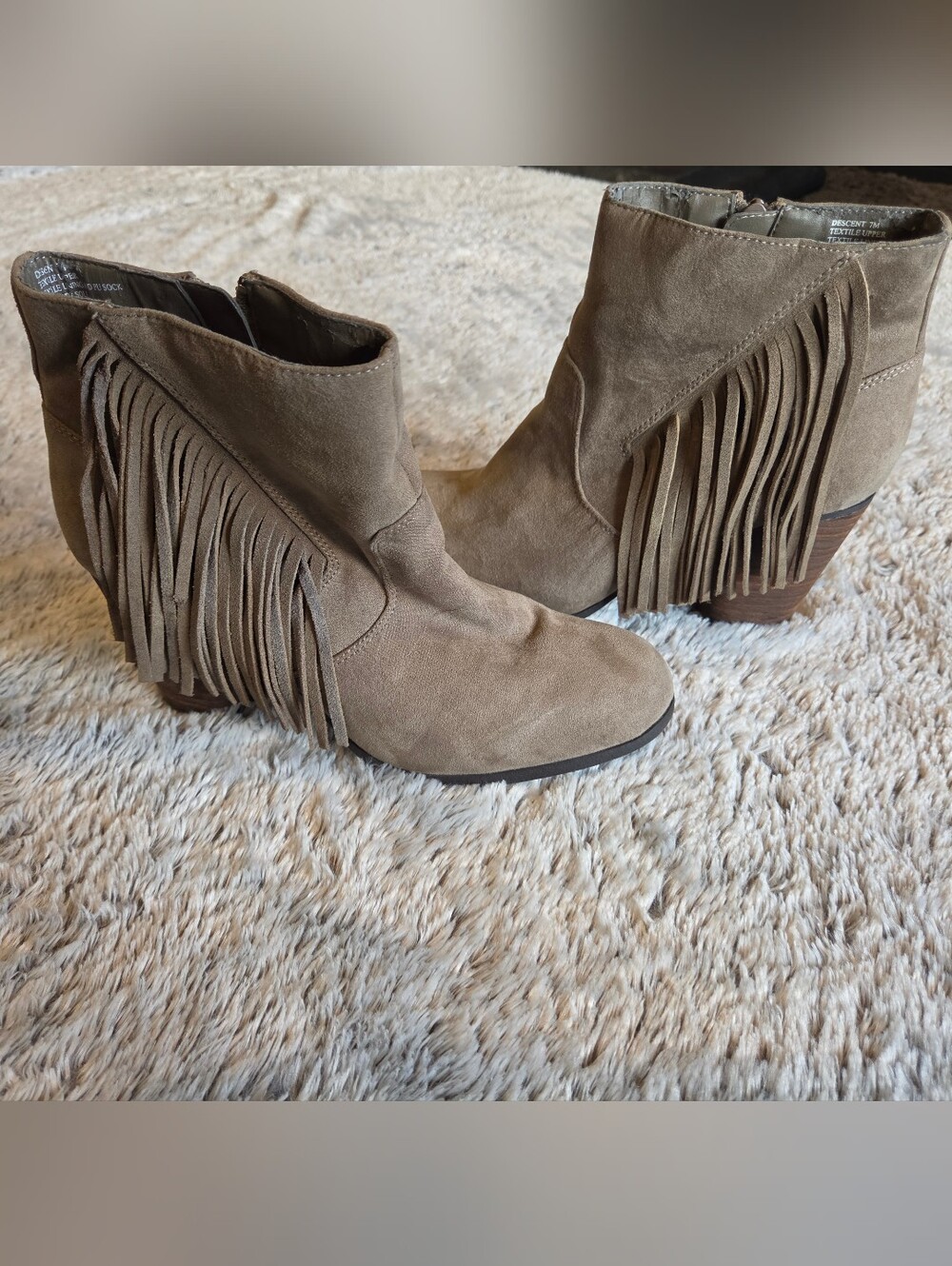 Fringe Suede Ankle Boots - Taupe Women's Western Bootie By Madden Girl Sz 7